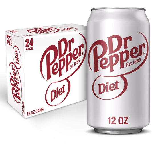 Diet Dr Pepper Soda Pop, 12 Fl Oz, 24 Pack Cans