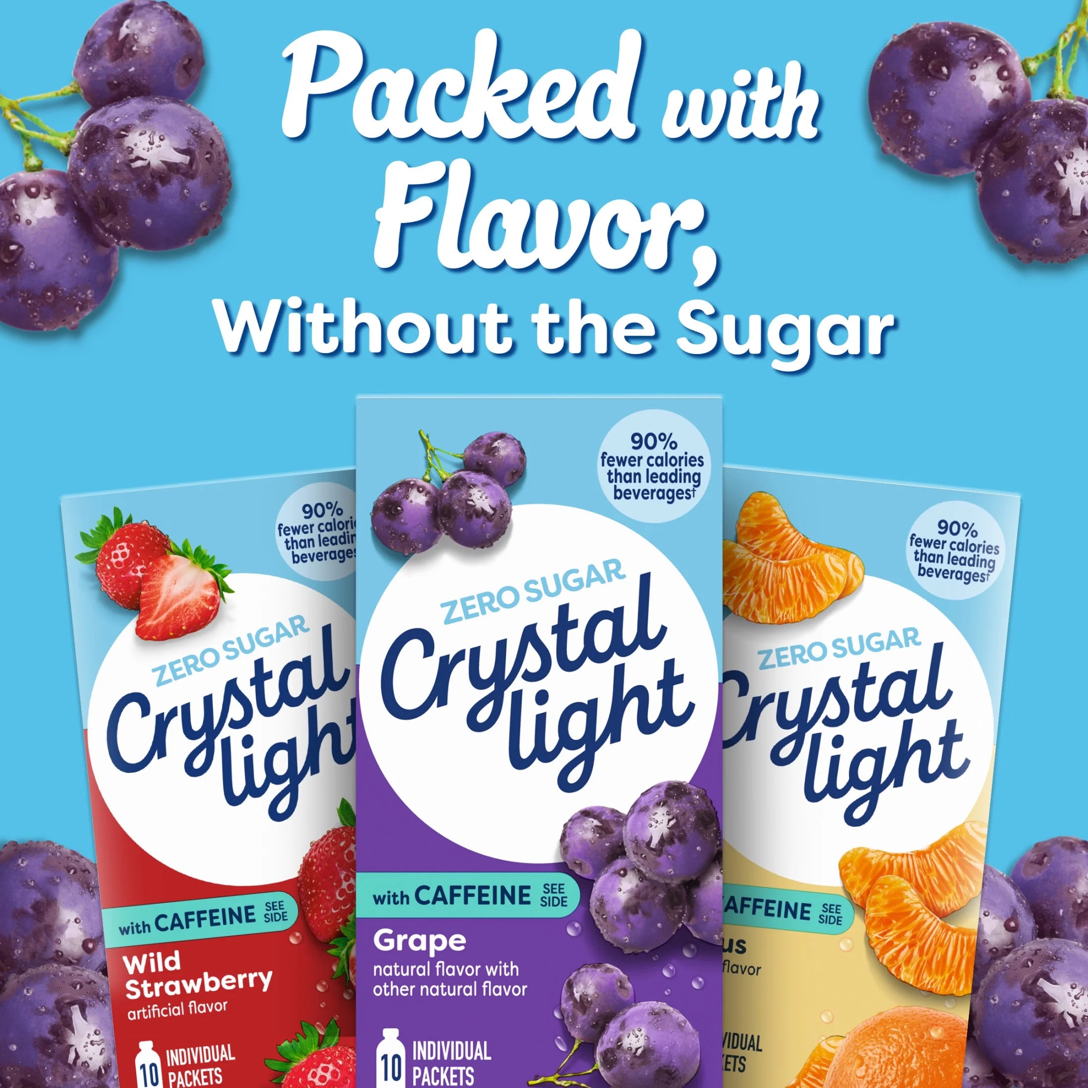 (3 Pack)  Drink Mix with Caffeine, 10 Packets, for Convenient On-The-Go Flavorful Hydration, Grape Natural Flavor with Other Natural Flavors, Zero Sugar, 1.1 Oz