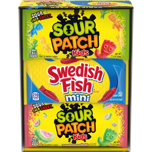 and SWEDISH FISH Mini Soft & Chewy Candy Variety Pack, Bulk Candy, 18 - 2 Oz Bags