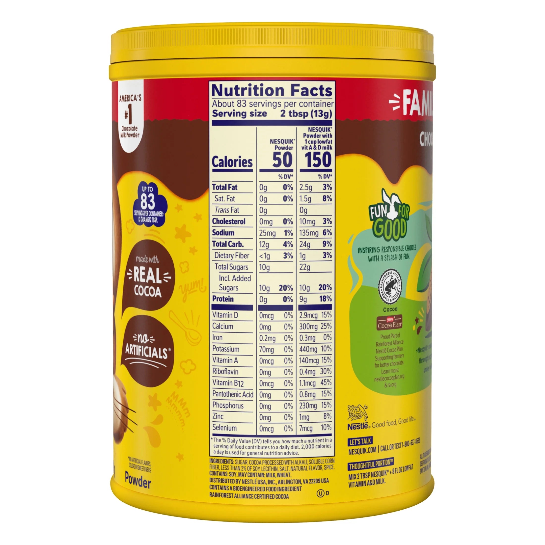 (4 Pack) Nestle Nesquik Chocolate Flavor Powder Stir in Drink Mix Canister, 38 Oz Canister, 83 Servings