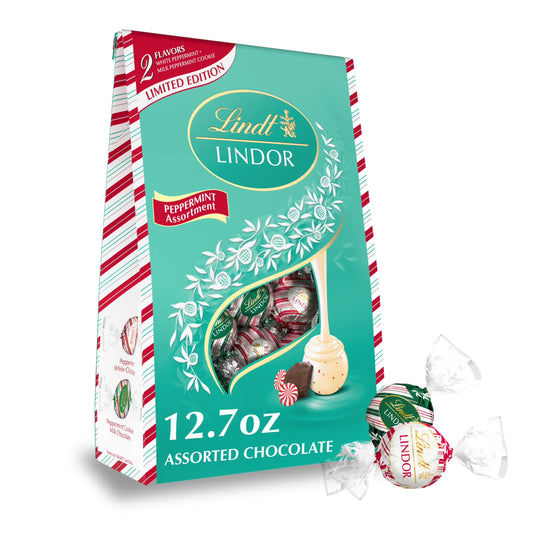 LINDOR Holiday Assorted Peppermint Chocolate Truffles, 12.7 Oz. Bag