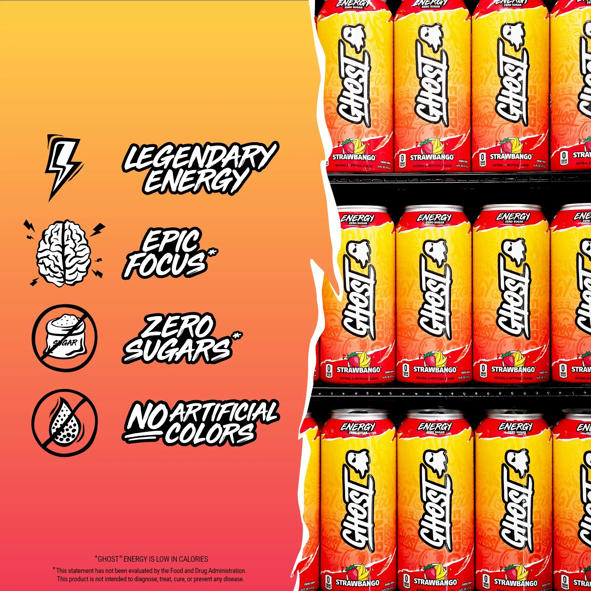 Zero Sugar Energy Drink, Strawbango, 16 Oz Can, 12 Pk