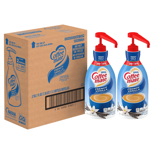 (2 Pack)  French Vanilla Liquid Coffee Creamer, Bulk Coffee Creamer Pump Bottles, 50.7 Oz