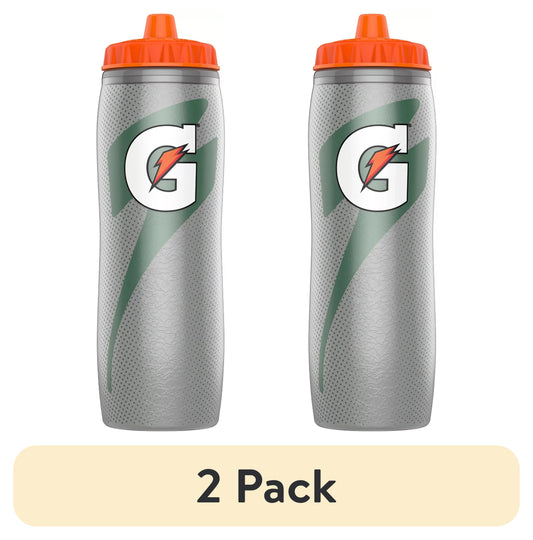 (2 Pack)  Insulated Sports Squeeze Water Bottle with Contour Form for Grip, 30 Oz
