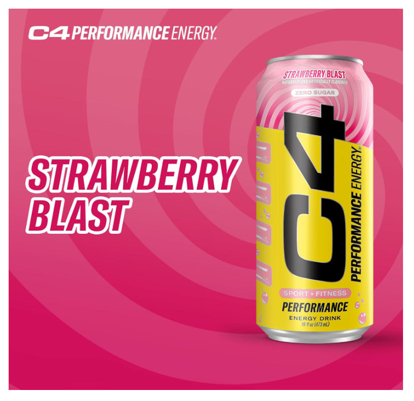 C4 Energy Drink Pack of 12 Strawberry Blast Flavors Sugar Free 200Mg Caffeine