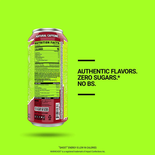 Zero Sugar Energy Drink, WARHEADS Black Cherry, 16 Oz Can, 12 Pk