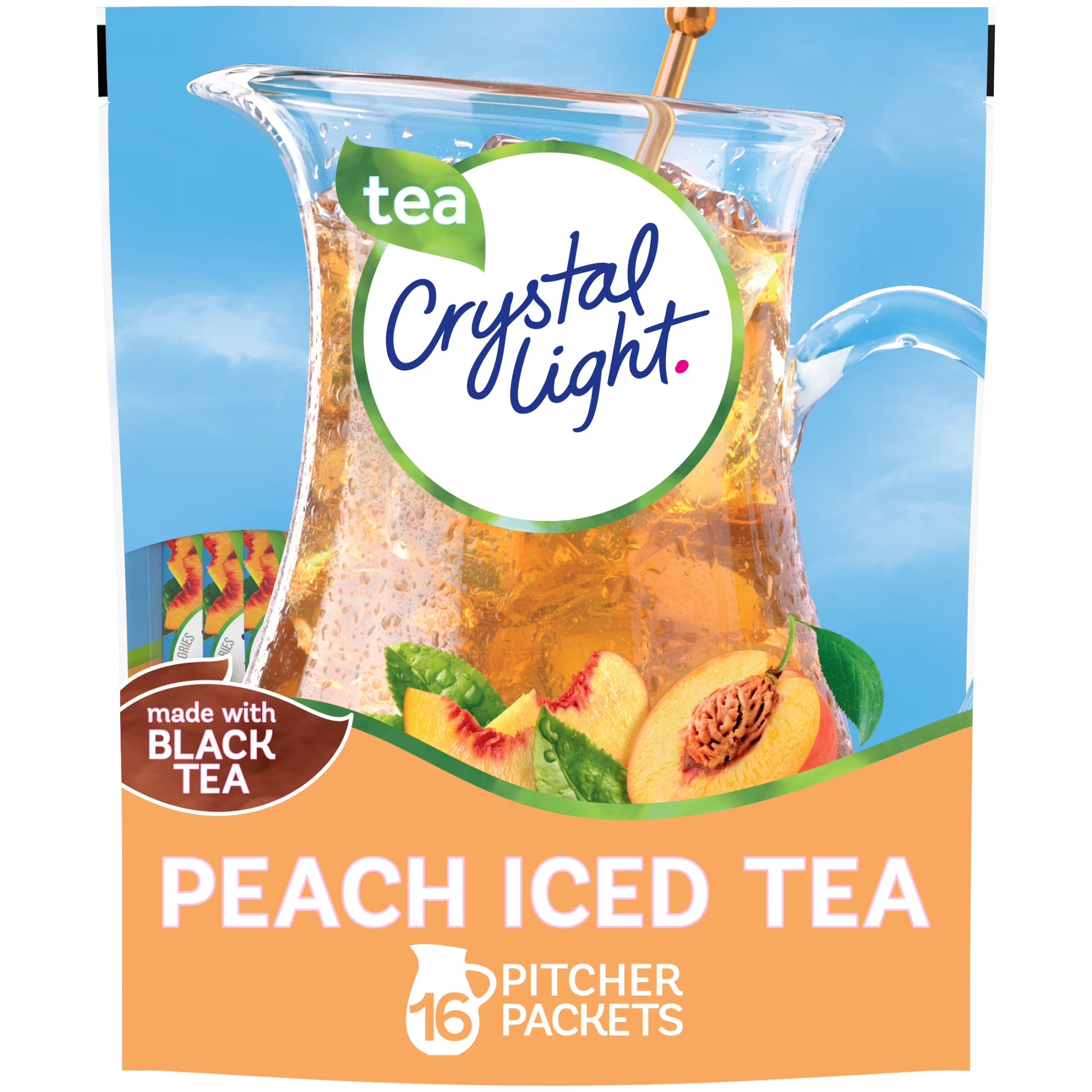 Drink Mix, 16 Pitcher Packets, for Flavorful Hydration and Shareable Refreshment, Artificially Flavored Peach Iced Tea, Made with Black Tea, 4.55 Oz