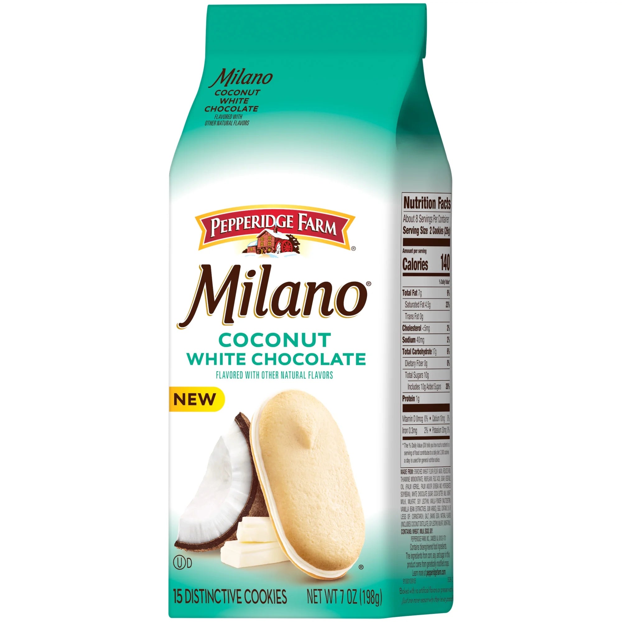 Milano White Chocolate Coconut Flavored Cookies, 7 Oz Bag