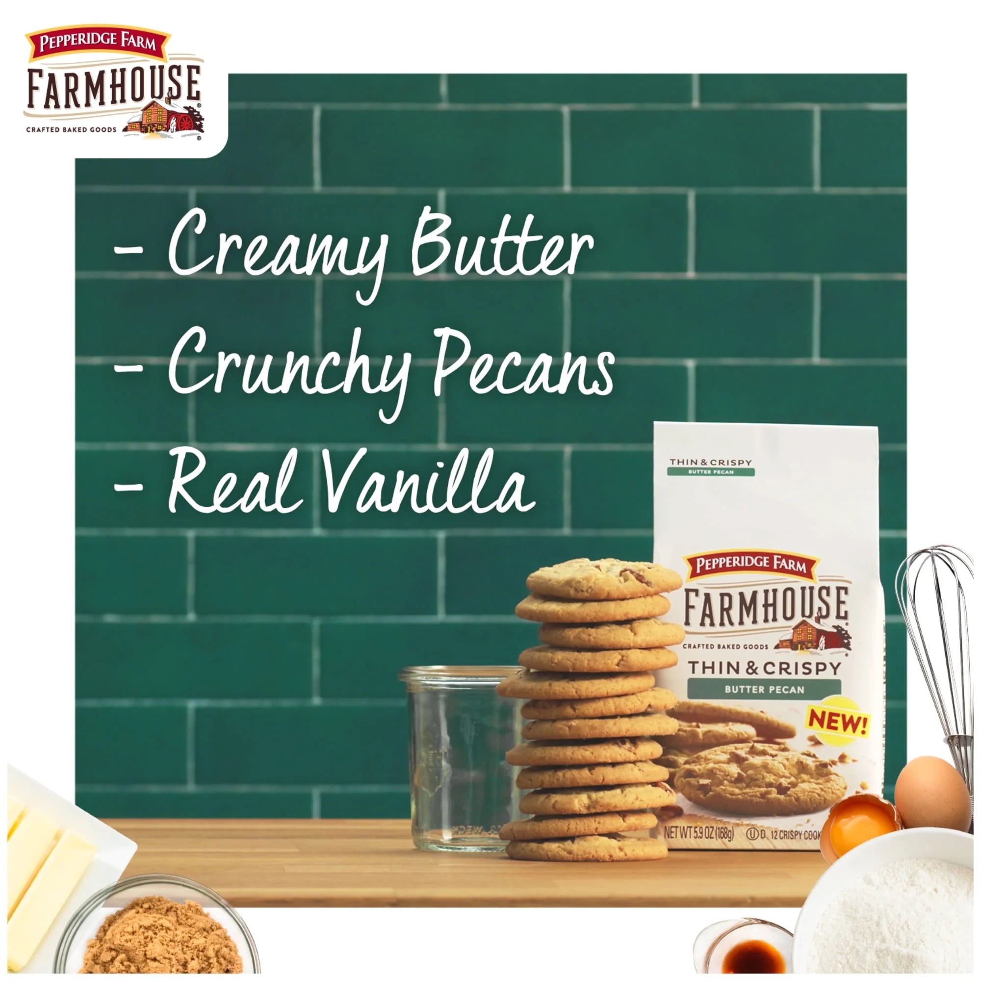 Farmhouse Thin & Crispy Butter Pecan Cookies, 5.9 Oz Bag