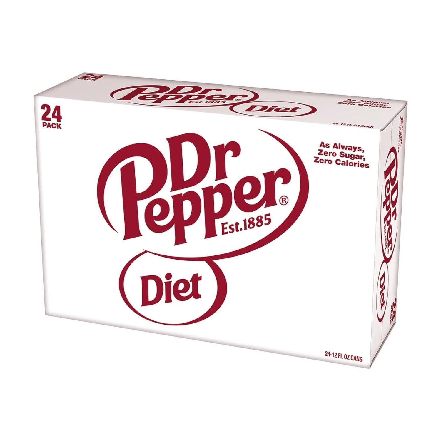 Diet Dr Pepper Soda Pop, 12 Fl Oz, 24 Pack Cans