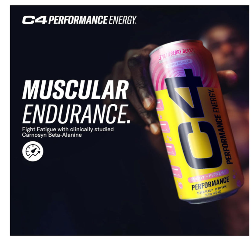 C4 Energy Drink Pack of 12 Strawberry Blast Flavors Sugar Free 200Mg Caffeine