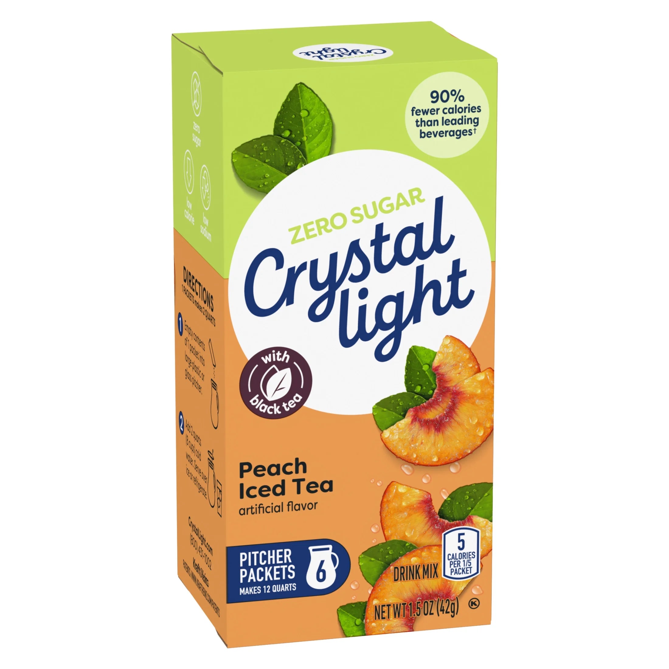 Drink Mix, 6 Pitcher Packets, for Flavorful Hydration and Shareable Refreshment, Peach Iced Tea Artificial Flavor, Made with Black Tea, 1.5 Oz