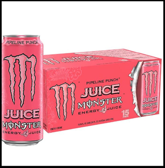 (15 Pack) Monster Pipeline Fruit Punch Sports Drink, Energy + Juice, 16 Fl Oz