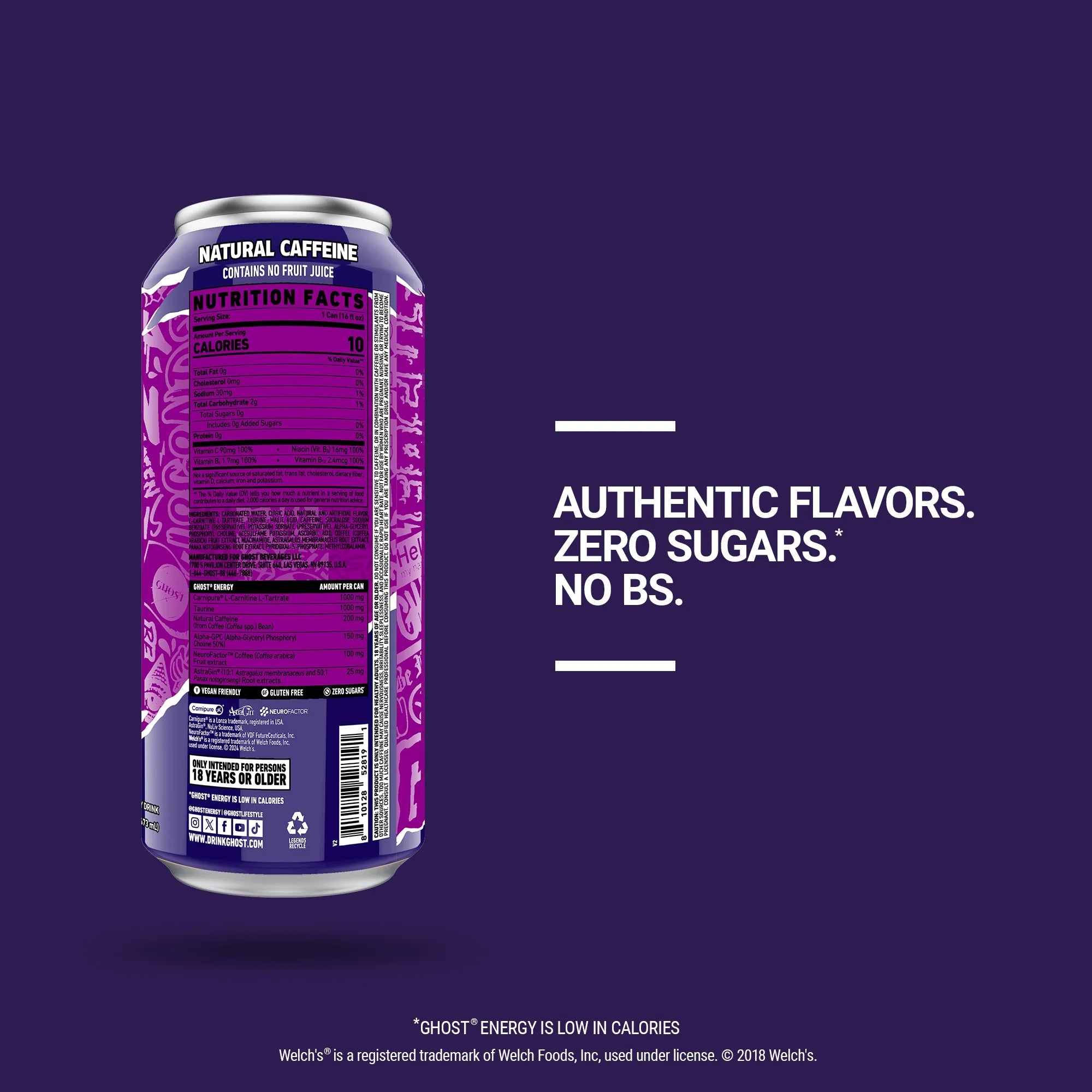 Zero Sugar Energy Drink, Welch'S Grape, 16 Oz Can, 12 Pk