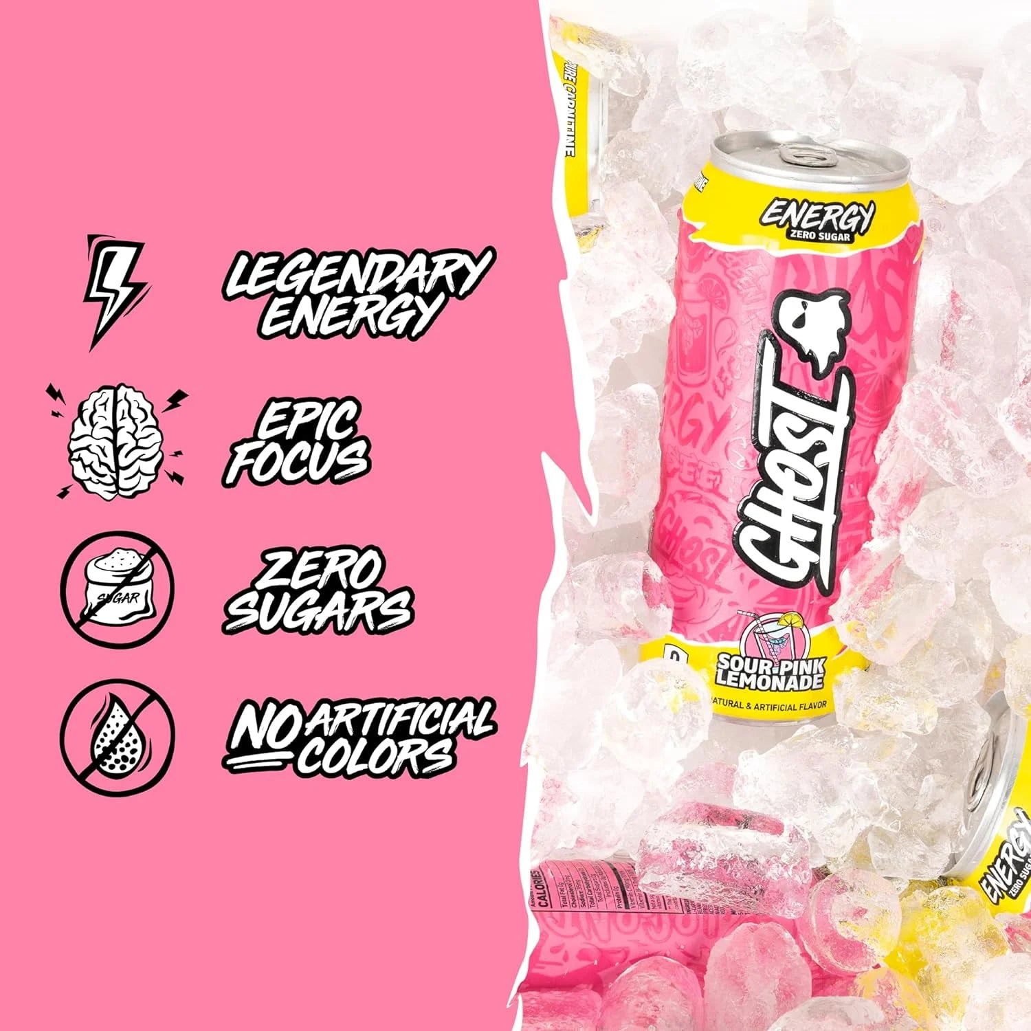 Zero Sugar Energy Drink, Sour Pink Lemonade, 16 Oz Can, 12 Pk