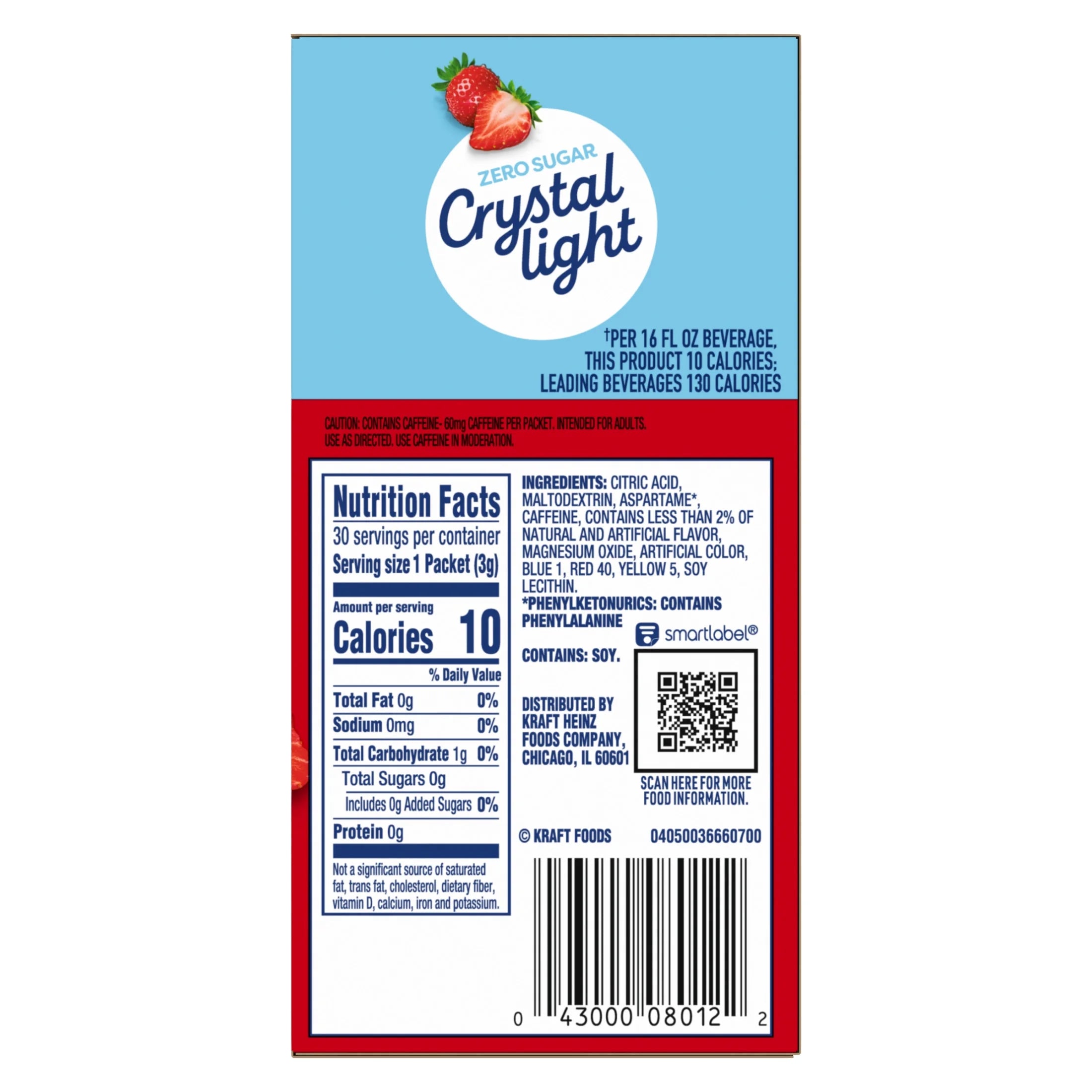 Drink Mix with Caffeine, 30 Packets, for Convenient On-The-Go Flavorful Hydration, Wild Strawberry Artificially Flavored Zero Sugar, 3.3 Oz