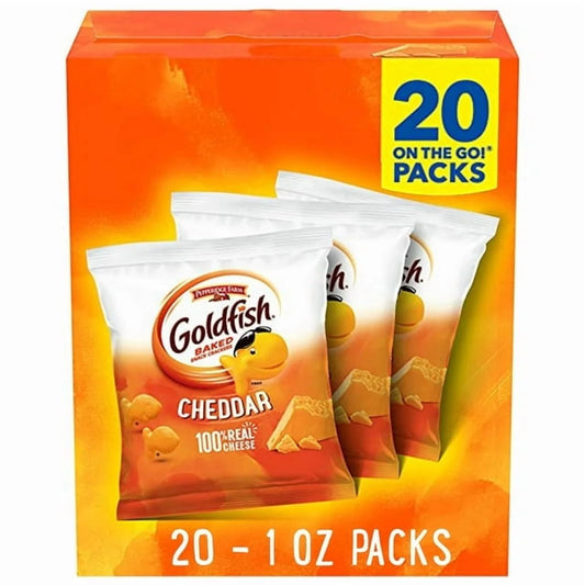 Goldfish Cheddar Cheese Crackers, Baked Snack Crackers, 1 Oz On-The-Go Snack Packs, 20 Count Box (2 Pack)