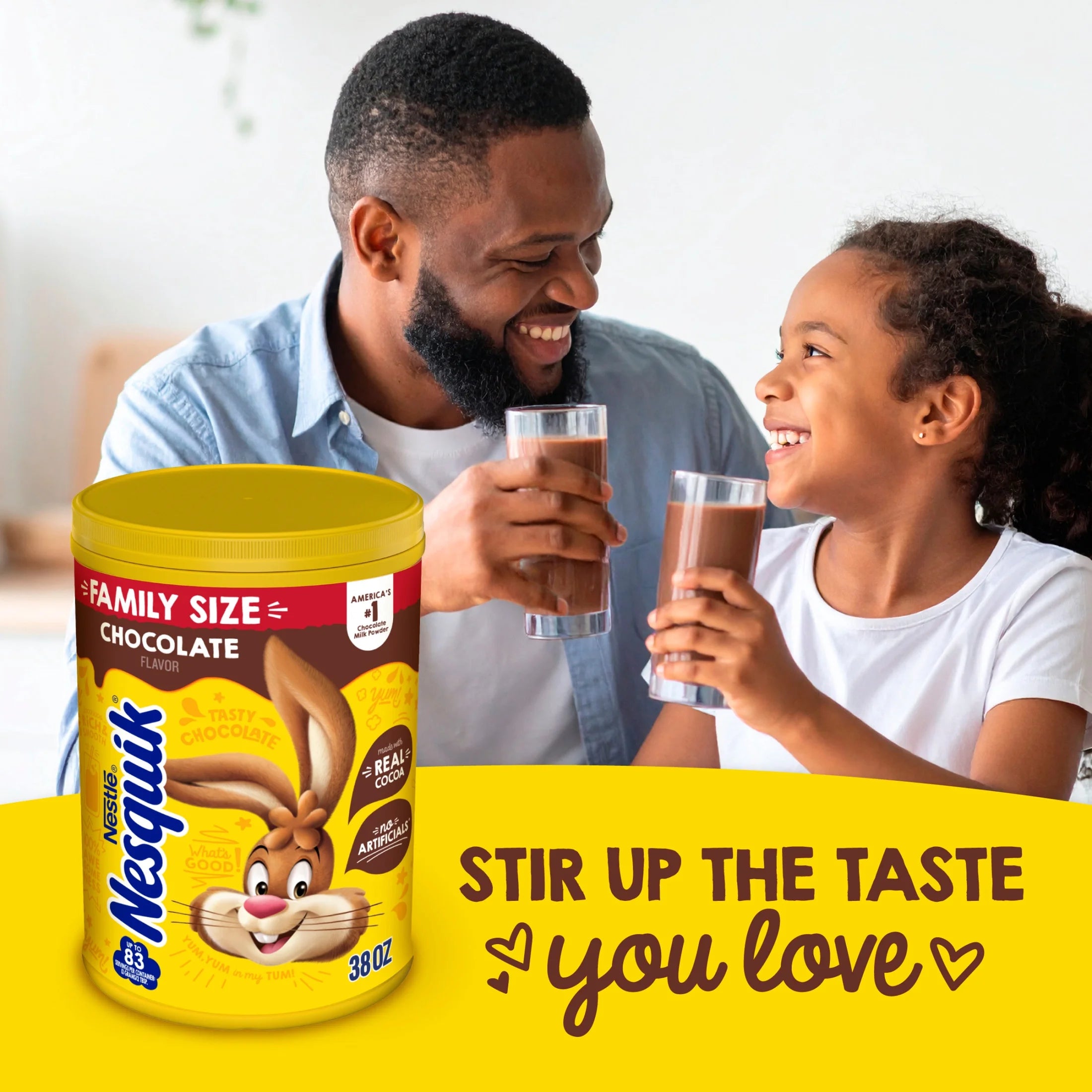 (4 Pack) Nestle Nesquik Chocolate Flavor Powder Stir in Drink Mix Canister, 38 Oz Canister, 83 Servings