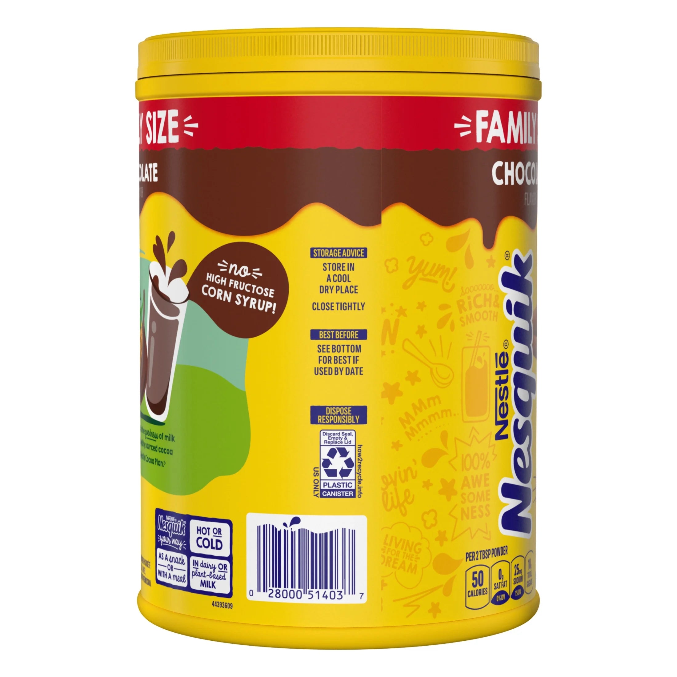 (4 Pack) Nestle Nesquik Chocolate Flavor Powder Stir in Drink Mix Canister, 38 Oz Canister, 83 Servings