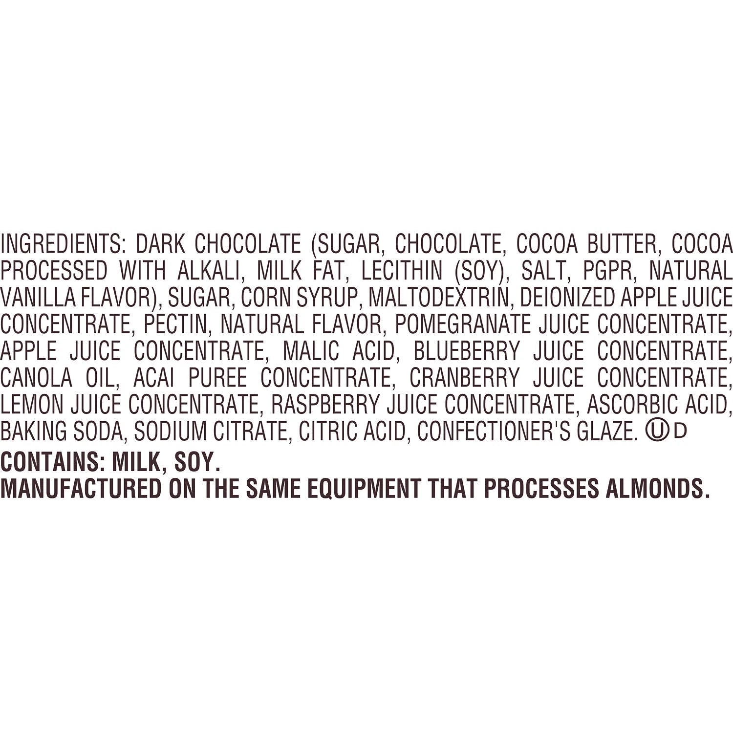 Dark Chocolate, Acai and Blueberry Flavored Snacking Chocolate, Bag 7 Oz