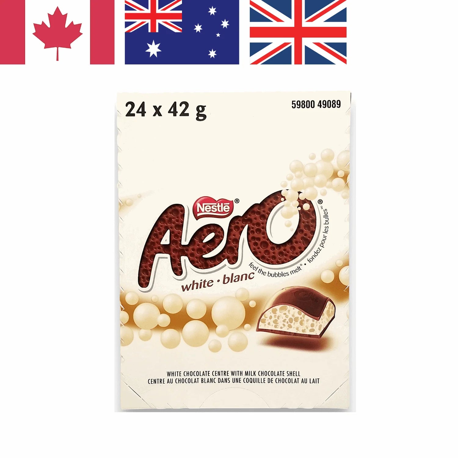 AERO White Chocolate Bars 24-Pack Box (42G) Canadian-Australian