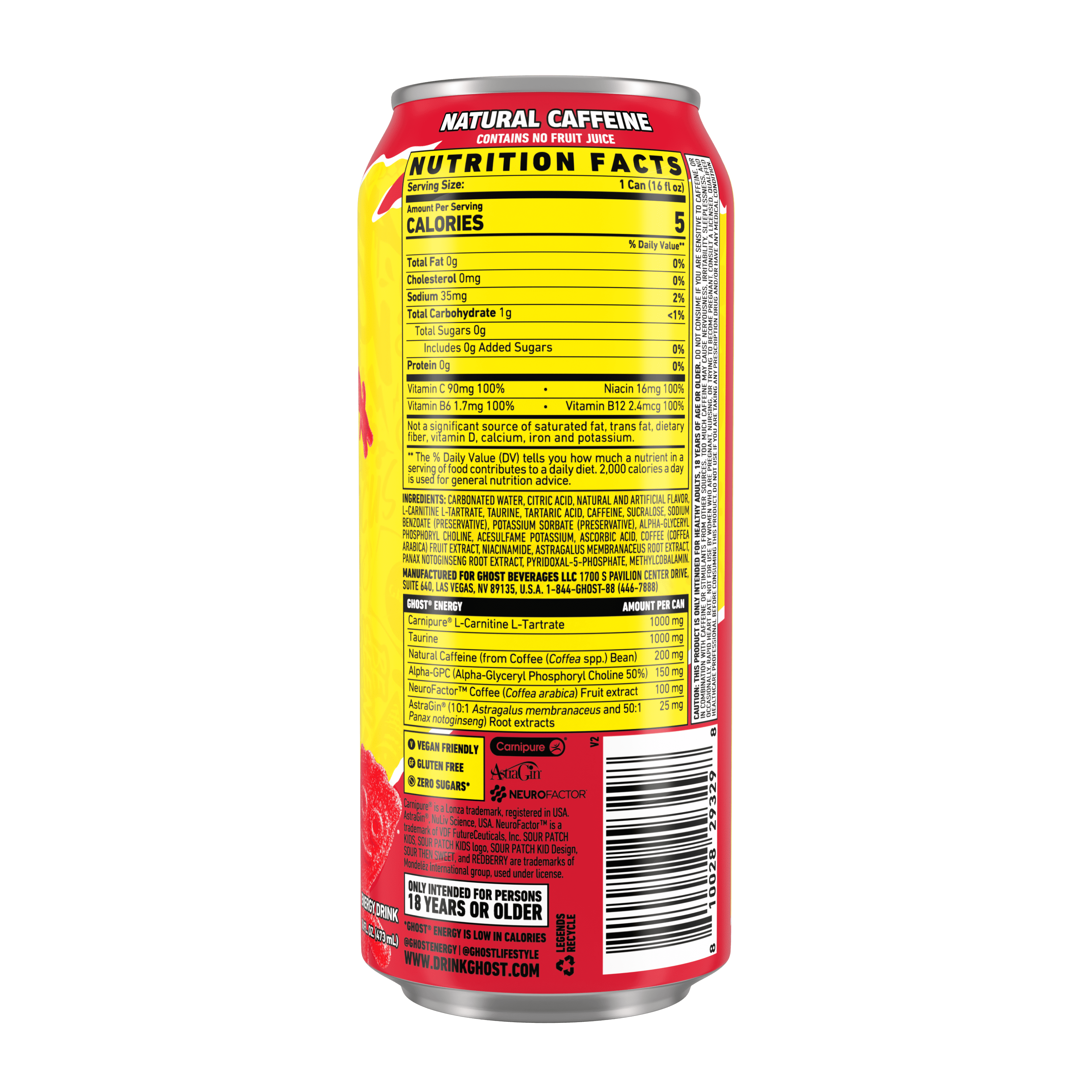 Zero Sugar Energy Drink, SOUR PATCH KIDS Redberry, 16 Oz Can, 12 Pk