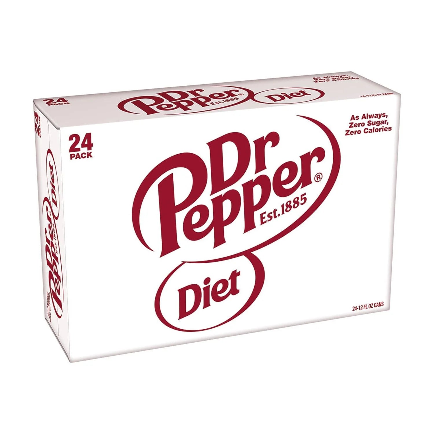 Diet Dr Pepper Soda Pop, 12 Fl Oz, 24 Pack Cans