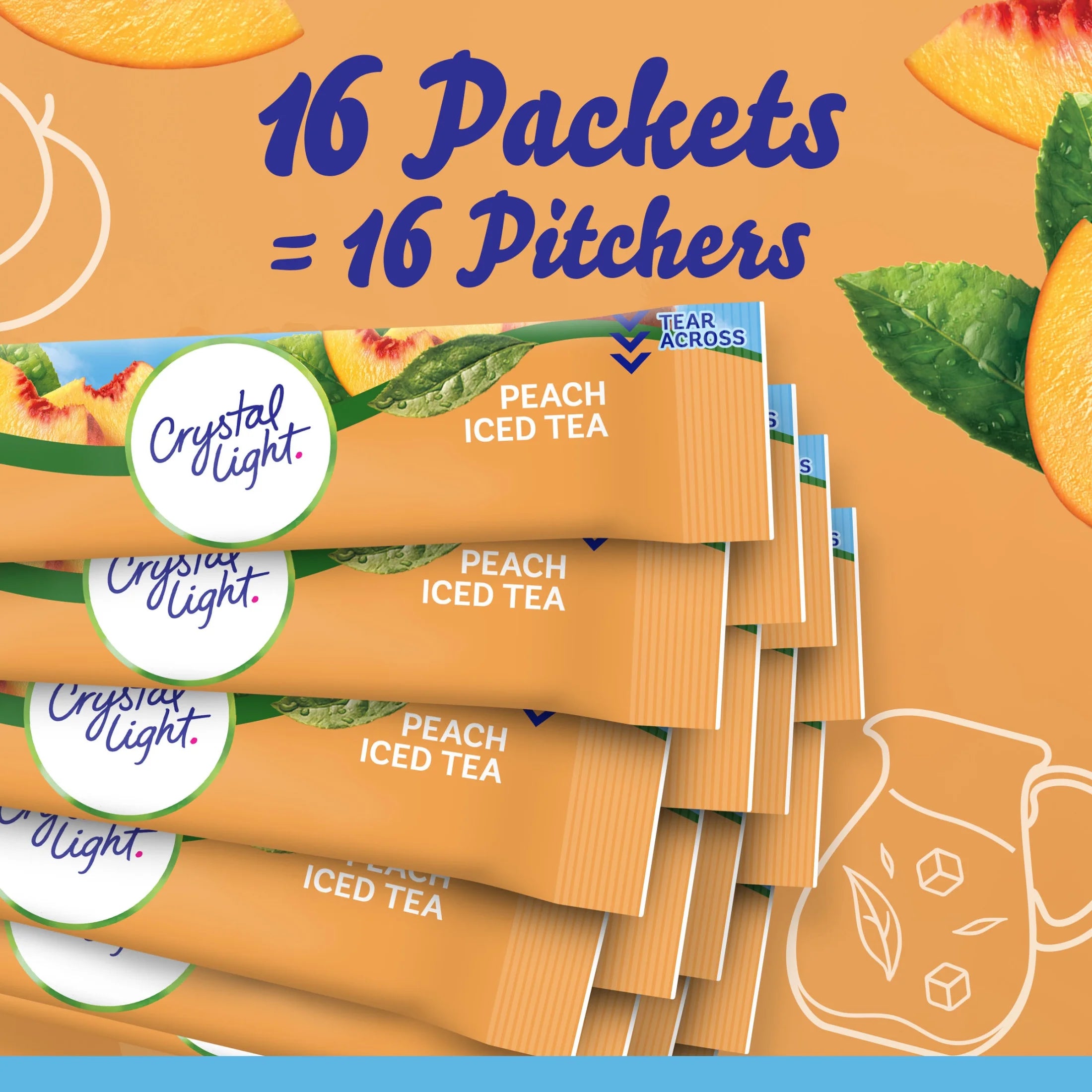 Drink Mix, 16 Pitcher Packets, for Flavorful Hydration and Shareable Refreshment, Artificially Flavored Peach Iced Tea, Made with Black Tea, 4.55 Oz