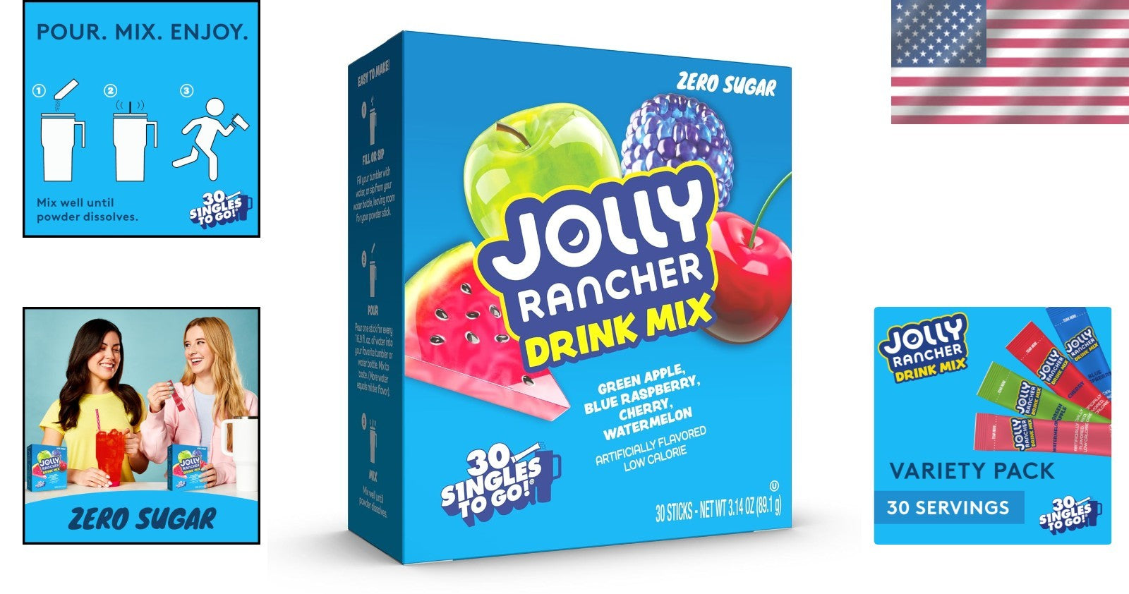 Jolly Rancher Singles to Go Variety Pack - Zero Sugar, 30 Servings of Flavor