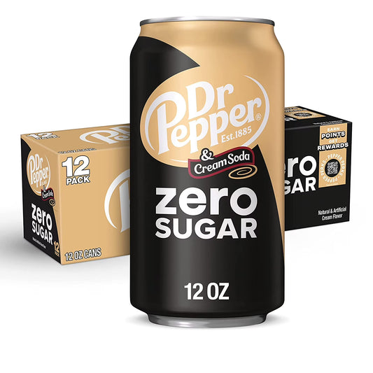 Dr Pepper and Cream Soda Zero Sugar, 12 Fl Oz Cans, 12 Pack