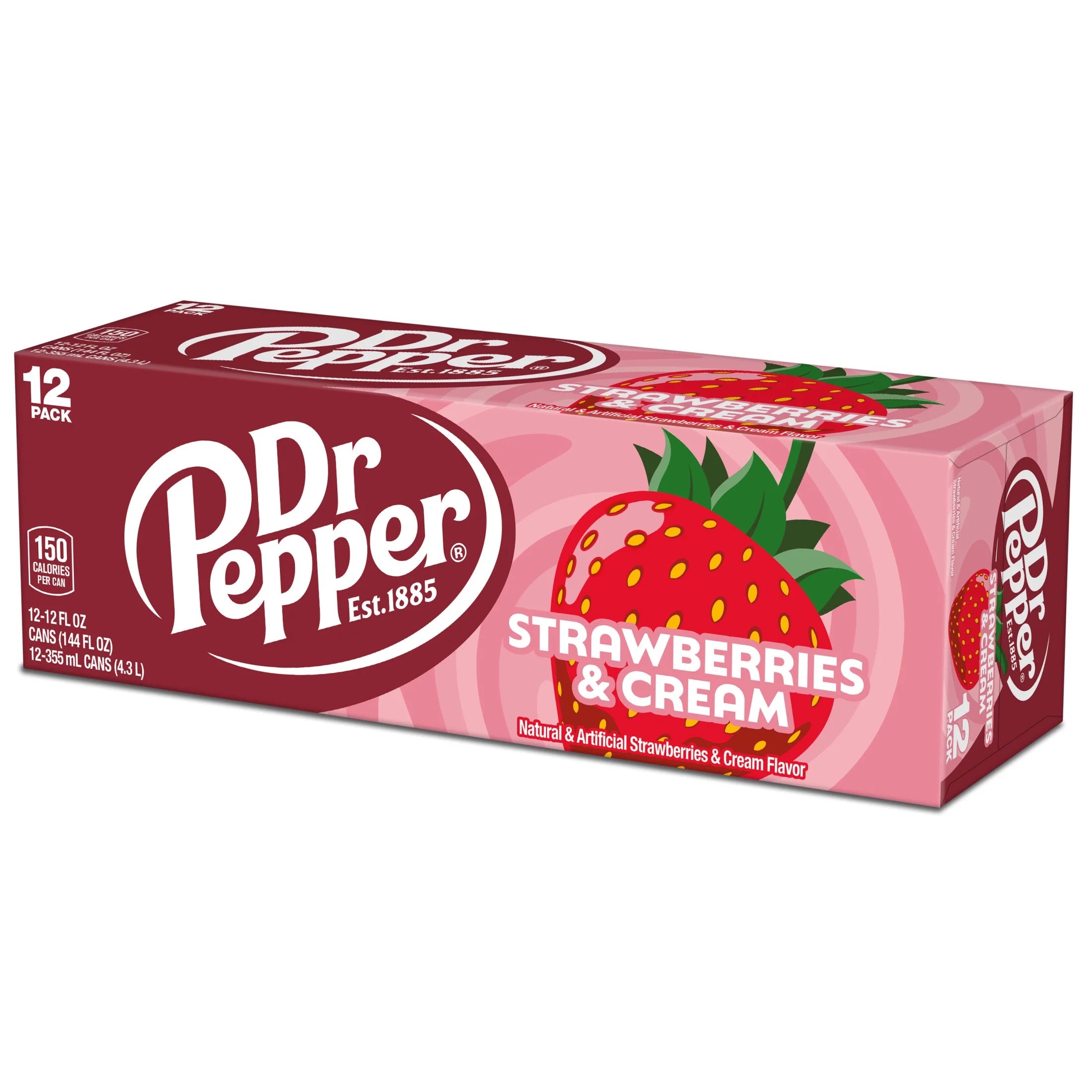 Dr Pepper Strawberries and Cream Soda Pop, 12 Fl Oz, 12 Pack Cans