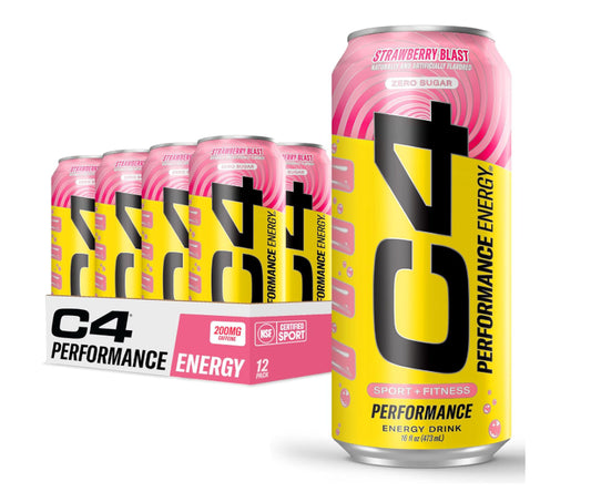 C4 Energy Drink Pack of 12 Strawberry Blast Flavors Sugar Free 200Mg Caffeine
