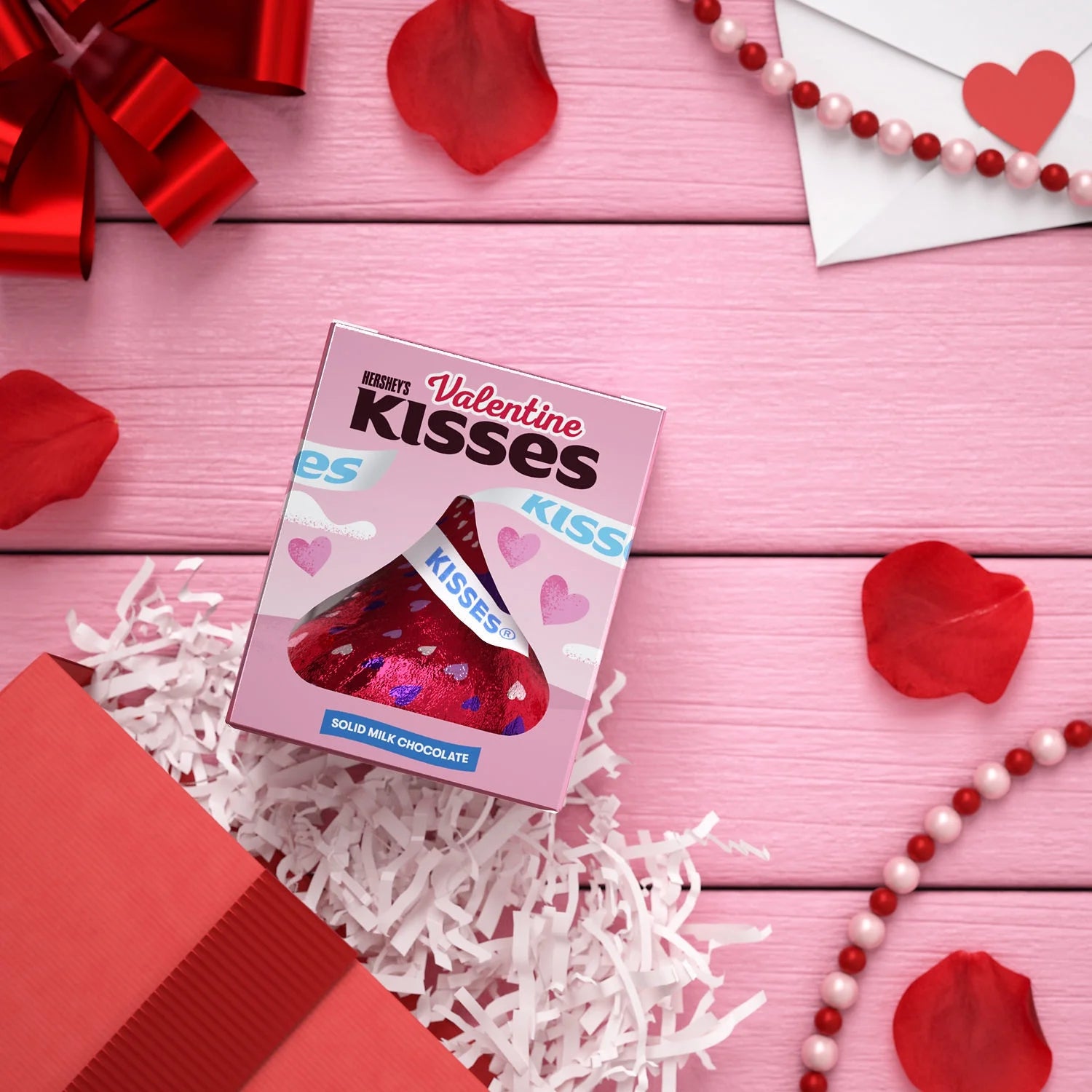 KISSES Solid Milk Chocolate, Valentine'S Candy Gift Box, 1.45 Oz