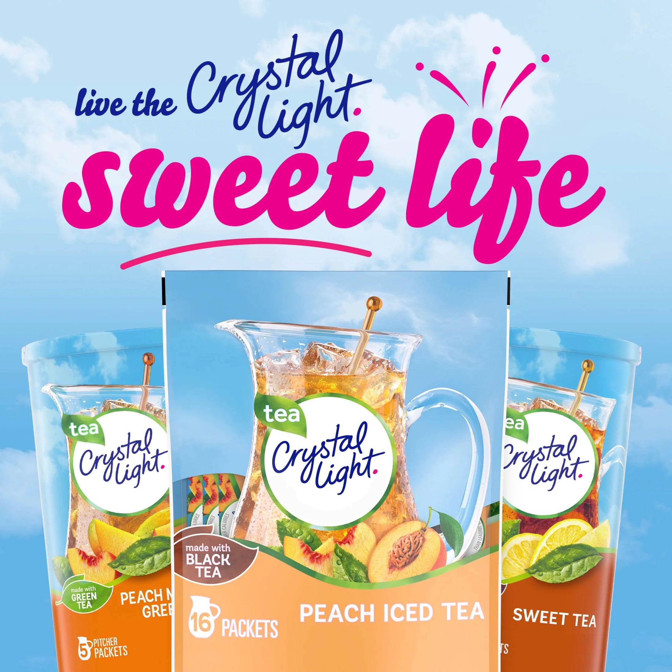 Drink Mix, 16 Pitcher Packets, for Flavorful Hydration and Shareable Refreshment, Artificially Flavored Peach Iced Tea, Made with Black Tea, 4.55 Oz