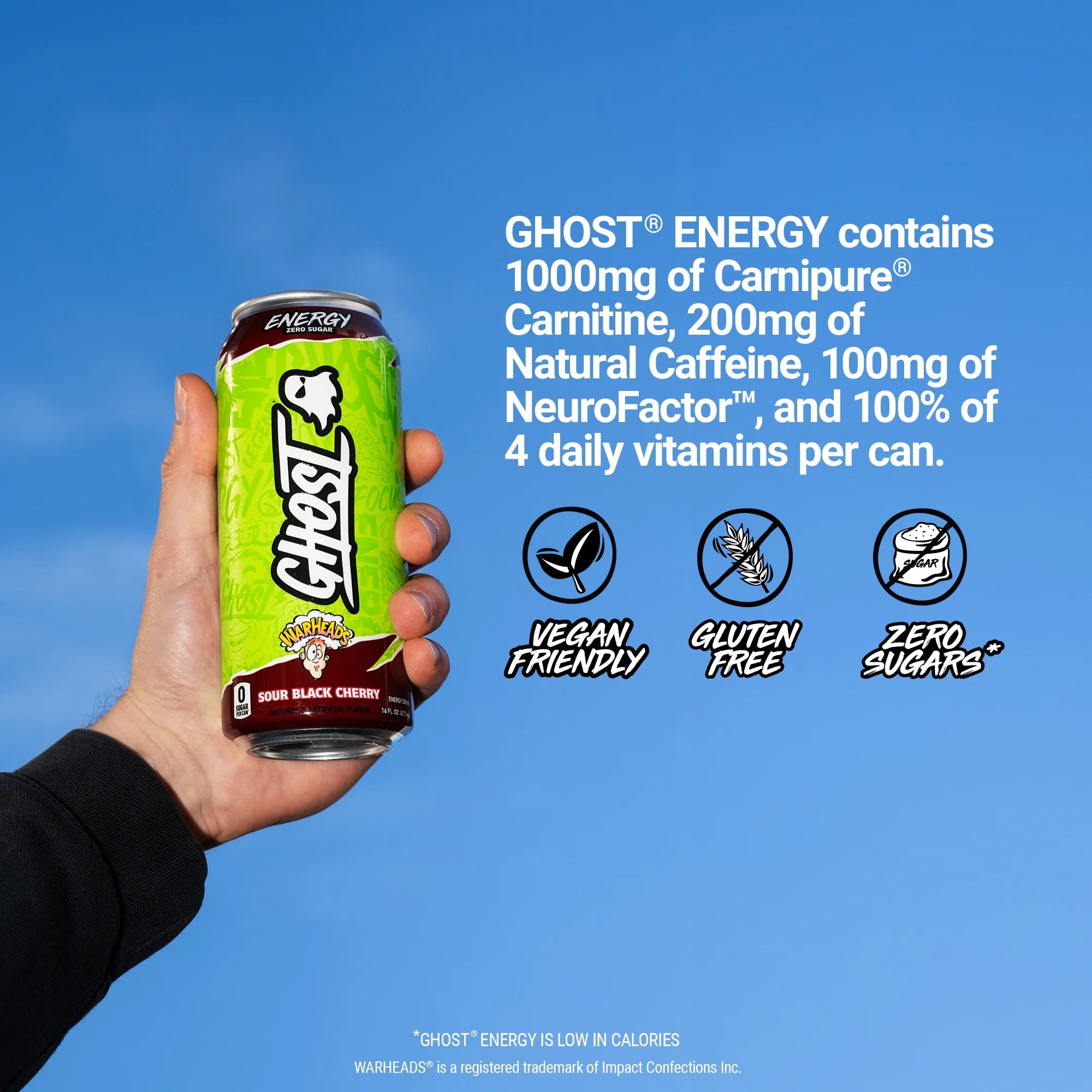 Zero Sugar Energy Drink, WARHEADS Black Cherry, 16 Oz Can, 12 Pk