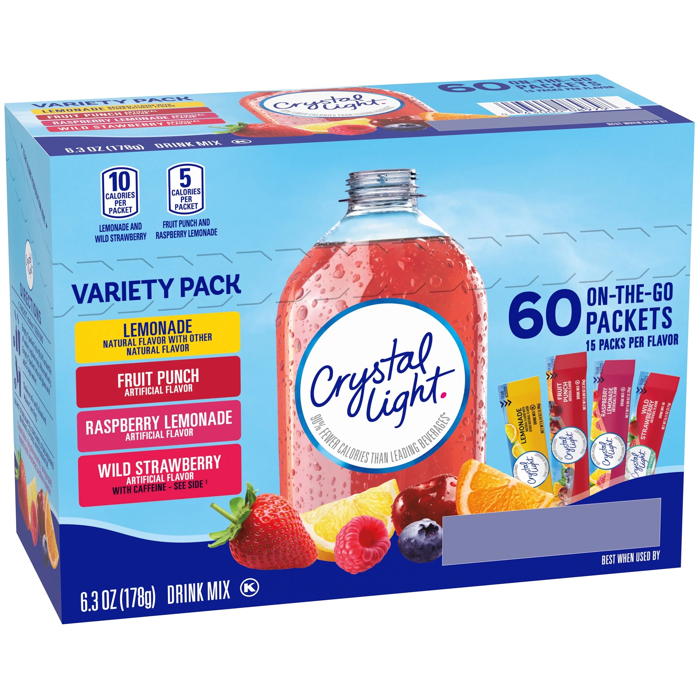 Lemonade, Fruit Punch, Raspberry Lemonade & Wild Strawberry Powdered Drink Mix Variety Pack, 60 Ct On-The-Go-Packets