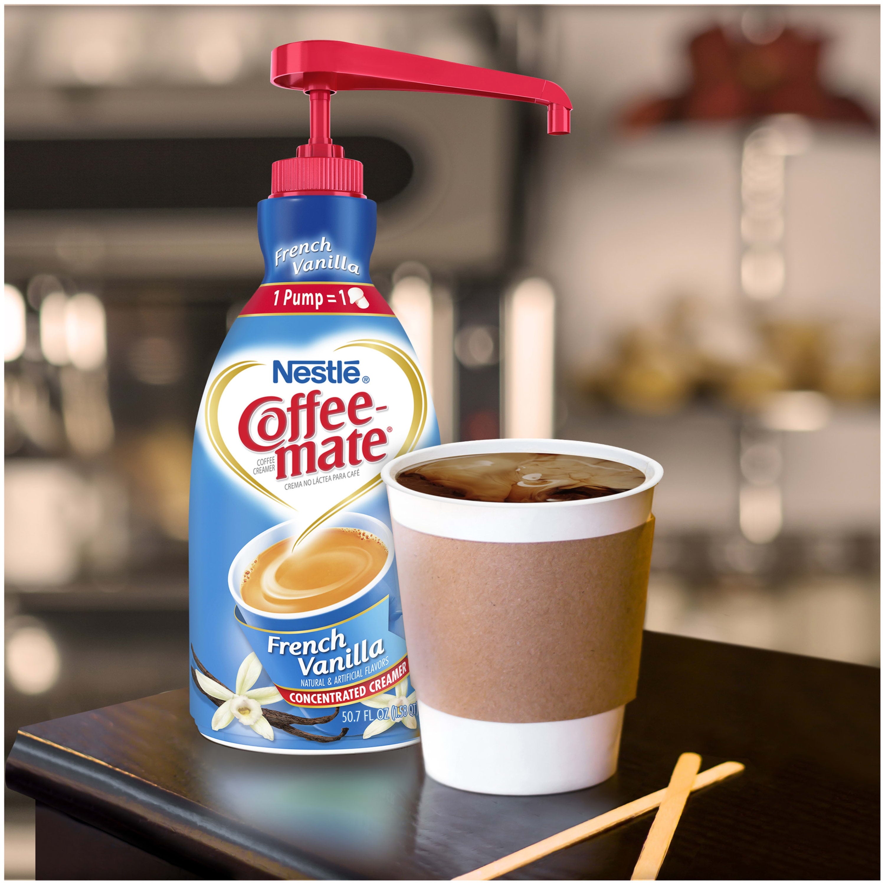 French Vanilla Liquid Coffee Creamer, Bulk Coffee Creamer Pump Bottle, 50.7 Oz