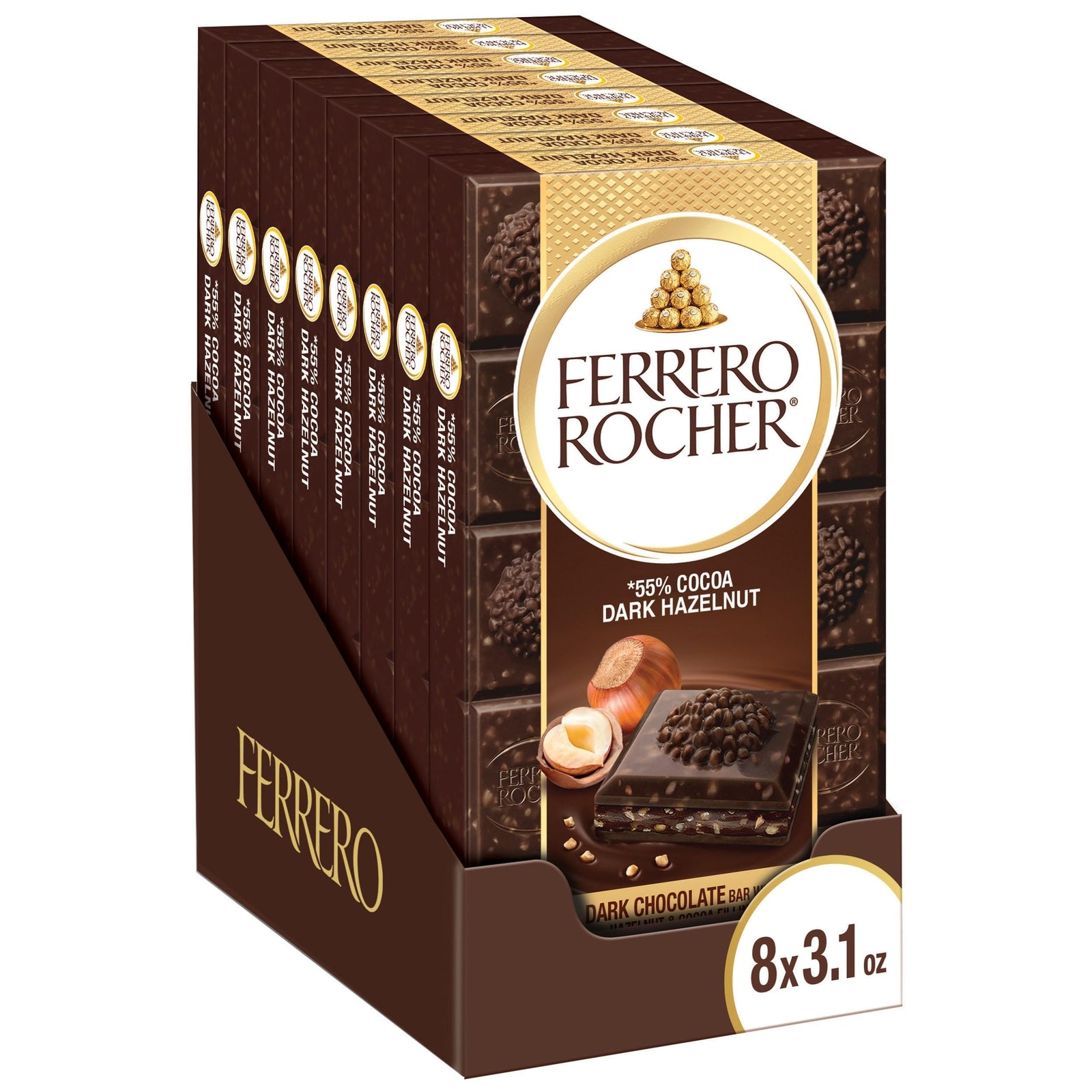 Ferrero Rocher Dark Chocolate Hazelnut Bars Pack of 8 Premium Chocolate Delight