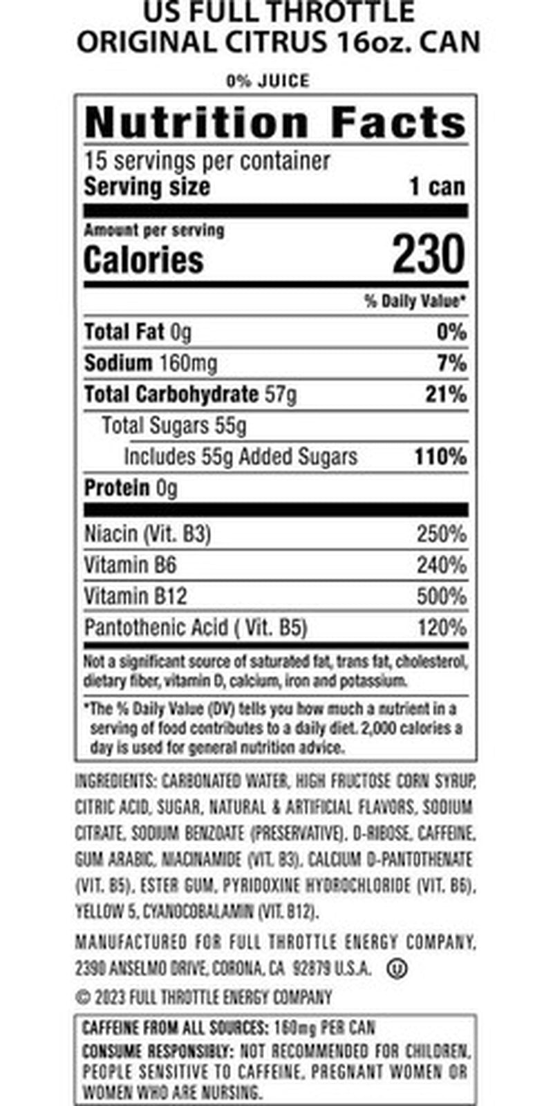 Full Throttle Citrus: Hard-Working Energy Drink. 16 Fl Oz (Pack of 15)