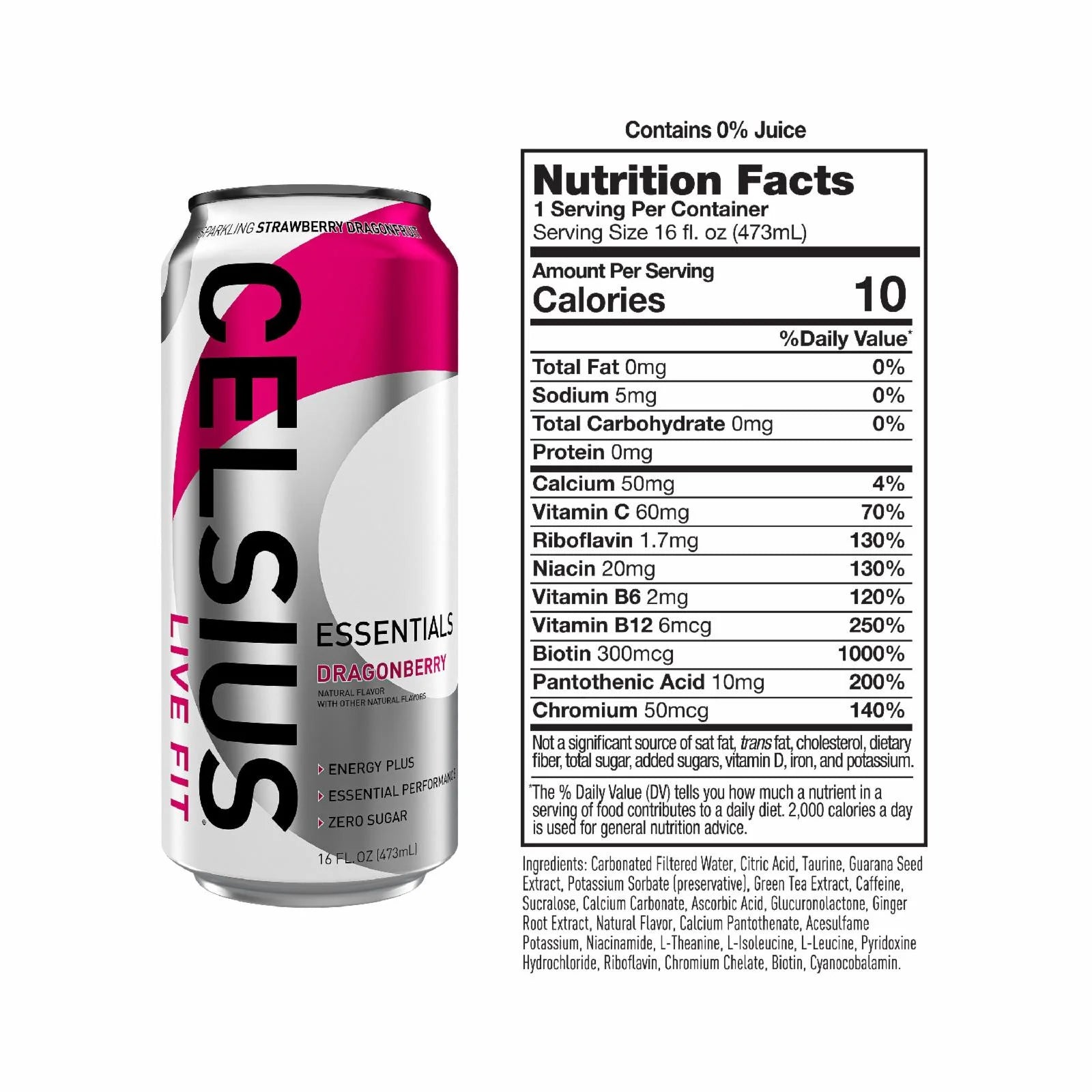 ESSENTIALS, Sparkling Dragonberry, Performance Energy Drink 16 Fl Oz Single Can
