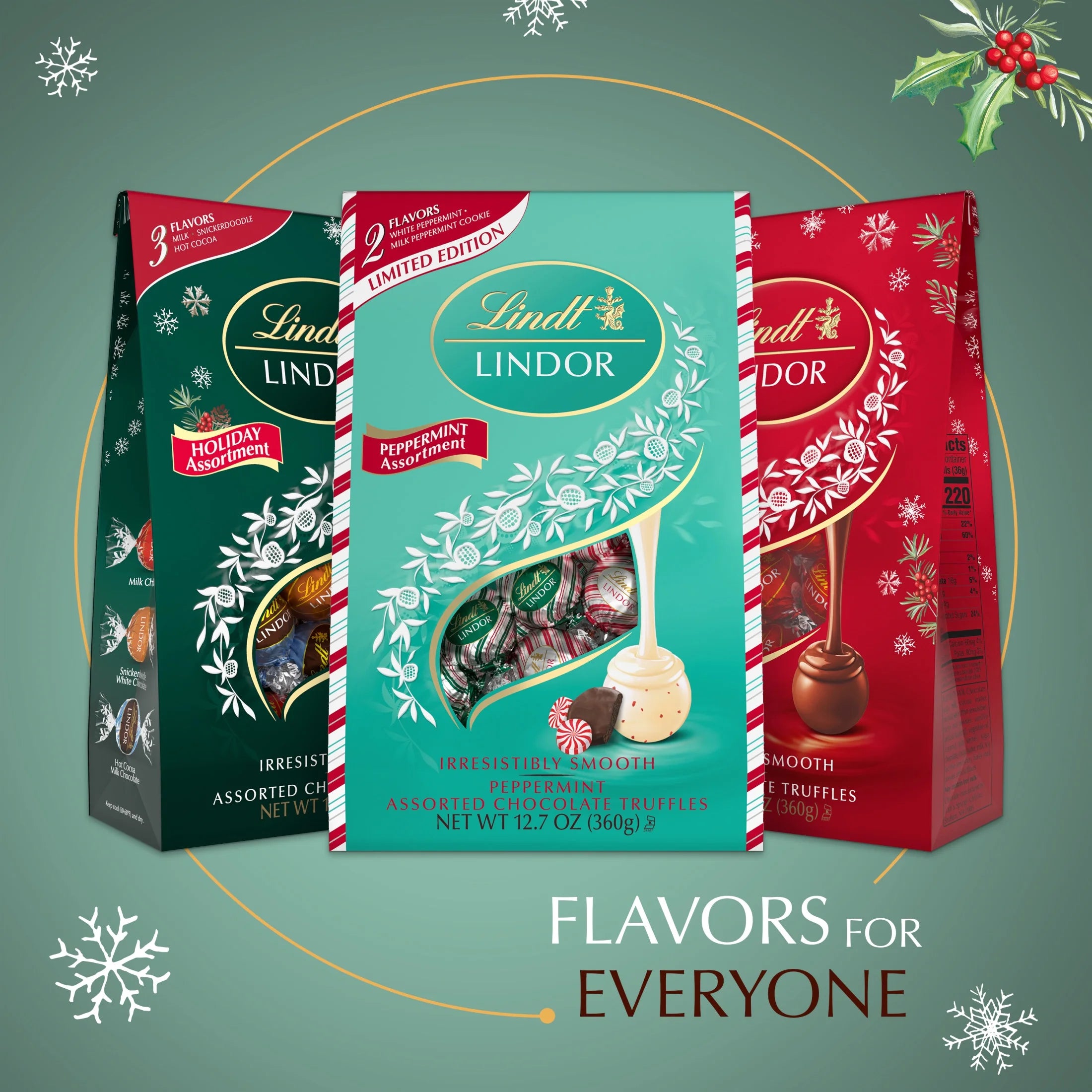 LINDOR Holiday Assorted Peppermint Chocolate Truffles, 12.7 Oz. Bag