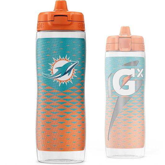 Gx Miami Dolphins NFL 30 Fl Oz Non Slip Squeeze Water Bottle, Gx Hydration System
