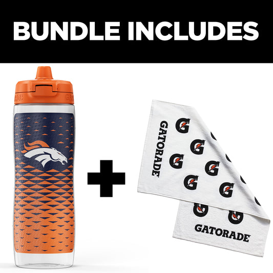 Gx Denver Broncos NFL 30 Fl Oz Water Bottle & Sports Towel Bundle