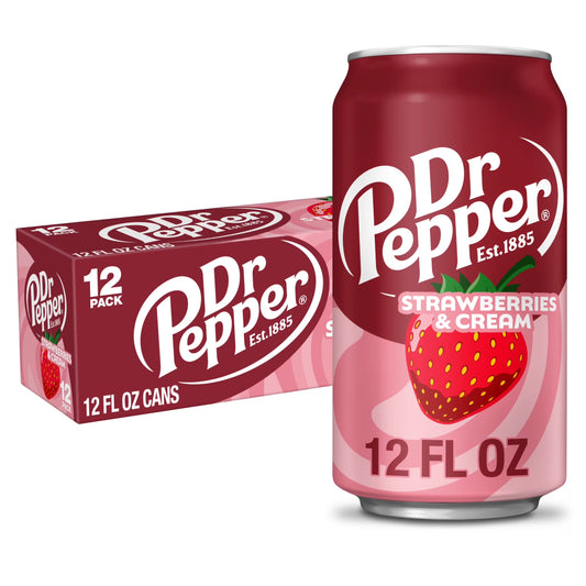 Dr Pepper Strawberries and Cream Soda Pop, 12 Fl Oz, 12 Pack Cans