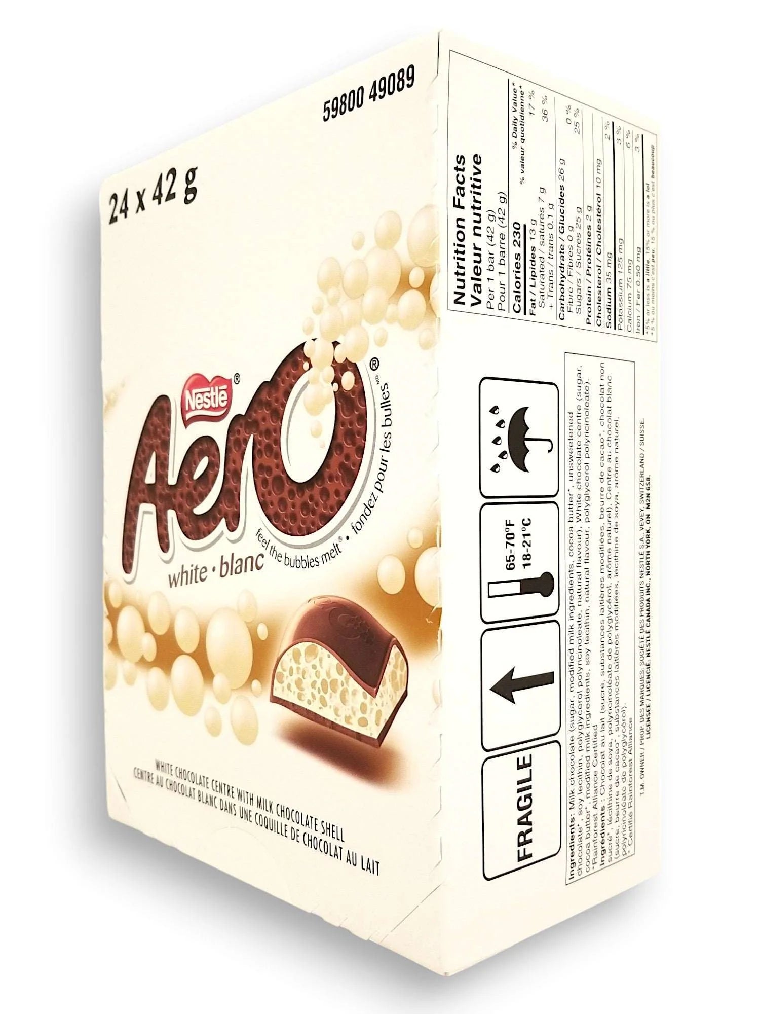 AERO White Chocolate Bars 24-Pack Box (42G) Canadian-Australian
