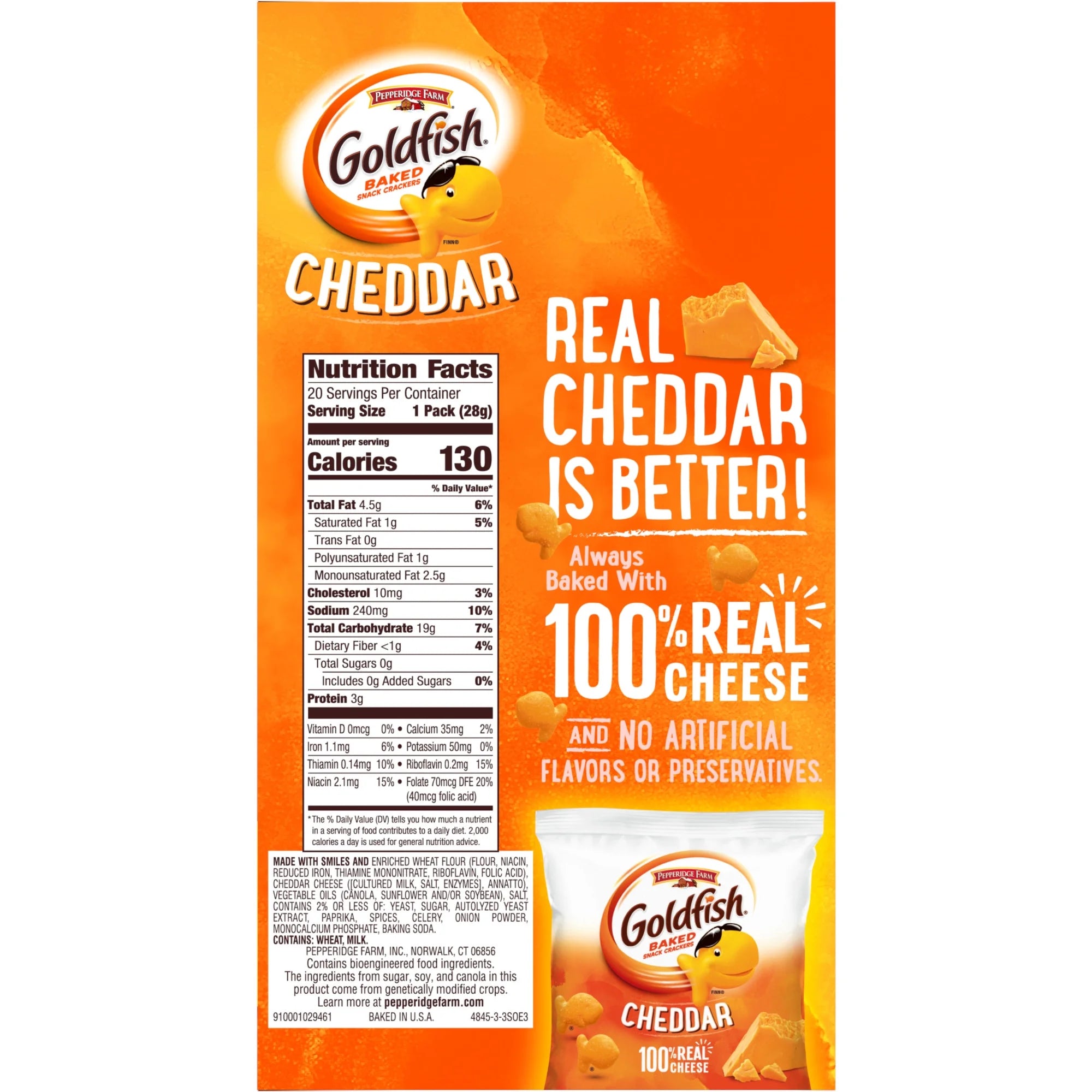 Cheddar Cheese Crackers, Baked Snack Crackers, 1 Oz On-The-Go Snack Packs, 20 Count Box