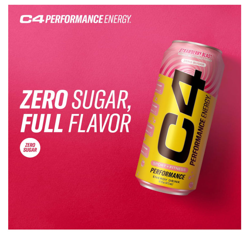 C4 Energy Drink Pack of 12 Strawberry Blast Flavors Sugar Free 200Mg Caffeine