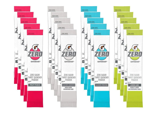 G Zero Powder, Individual Packets, 4 Flavor Variety Pack - 5 of Each Flavor, Pack of 20-0.10Oz