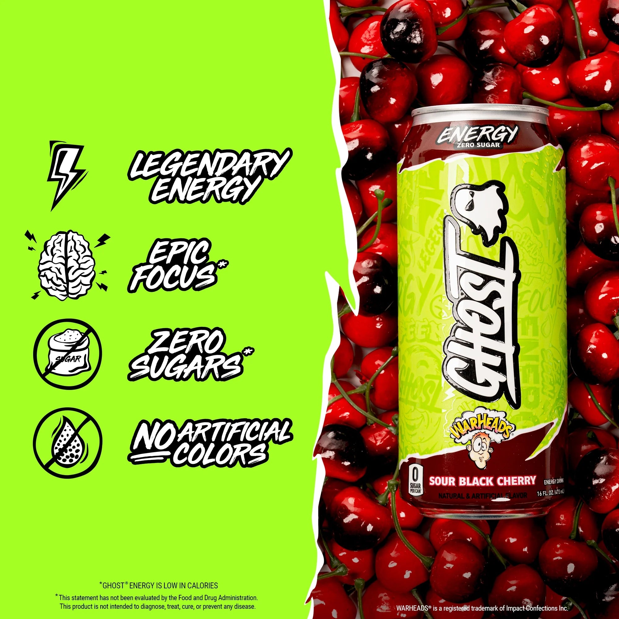 Zero Sugar Energy Drink, WARHEADS Black Cherry, 16 Oz Can, 12 Pk