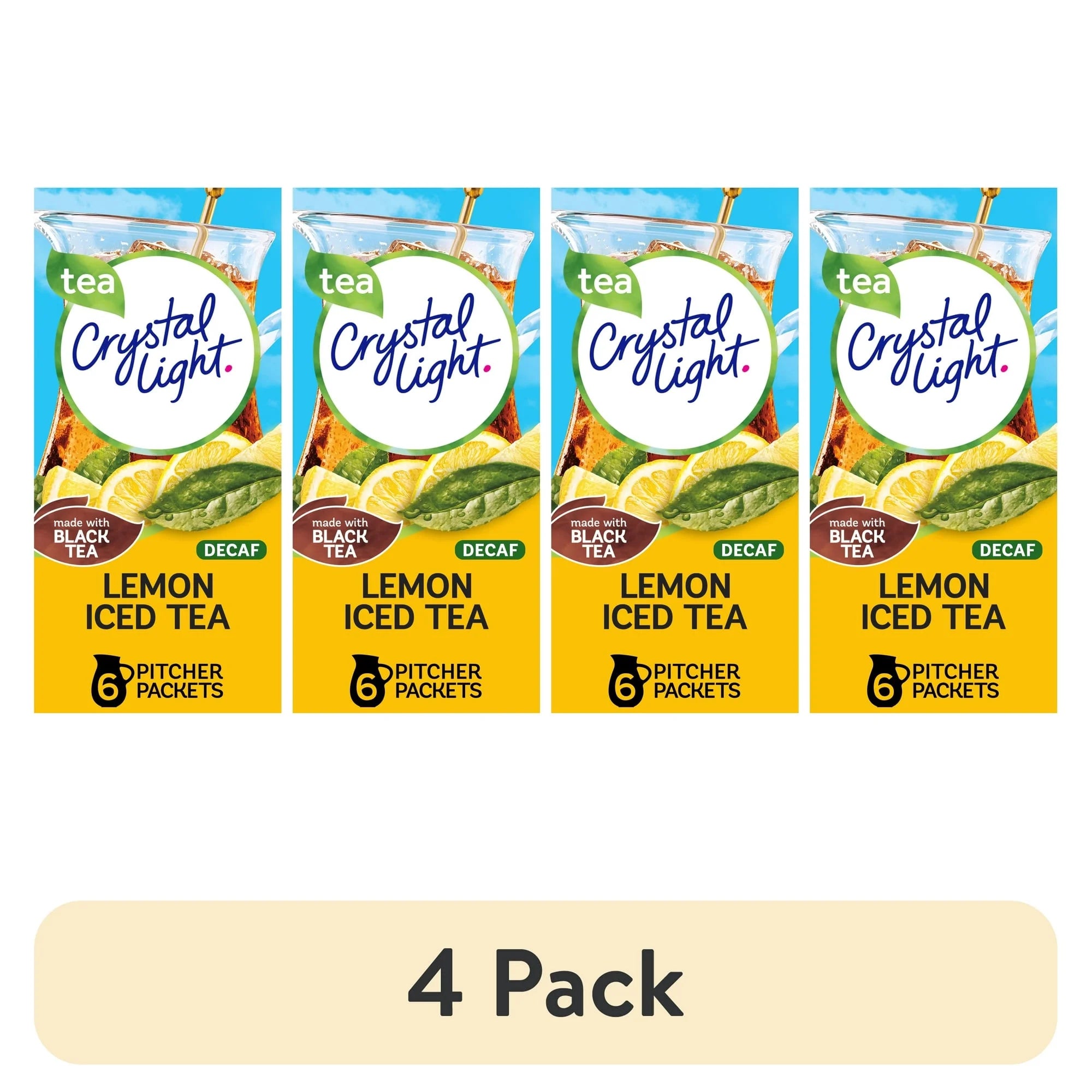 (4 Pack)  Drink Mix, 6 Pitcher Packets, for Flavorful Hydration and Shareable Refreshment, Decaf Lemon Natural Flavor Iced Tea, Made with Black Tea, 1.5 Oz